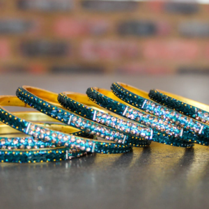 Bangles - Blue With Gold Patterned